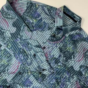 Visconti Uomo Shirt Men’s Paisley Striped Print Long Sleeve Button Up Sz M P8